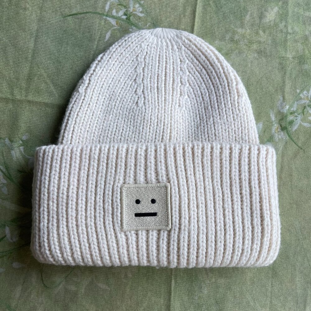 Acne Studios White Embroidered Knit Beanie